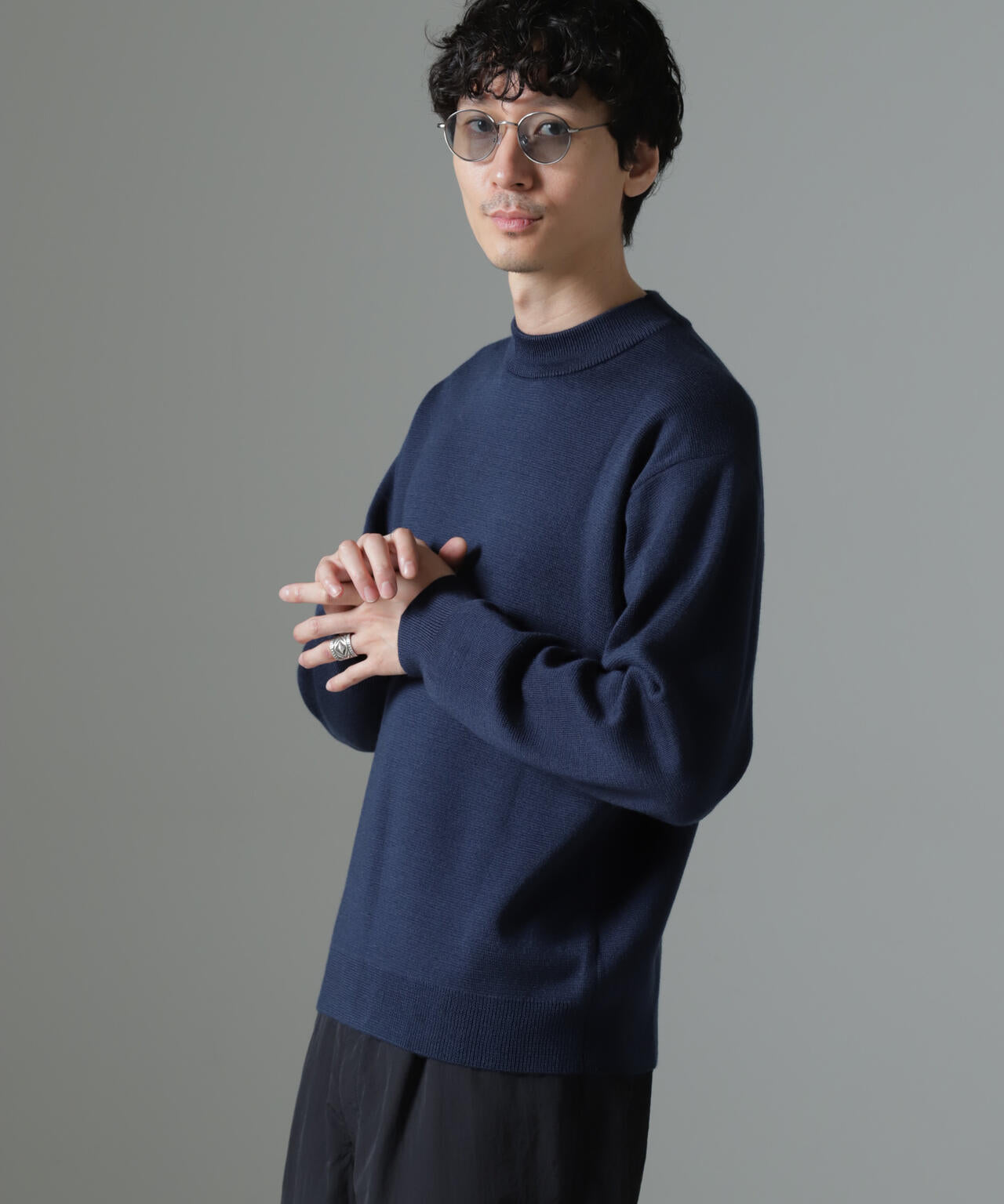 タスマニアミックス ミラノリブリラックスモックネックニット