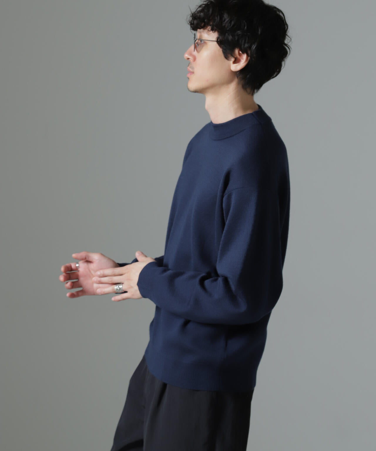 タスマニアミックス ミラノリブリラックスモックネックニット