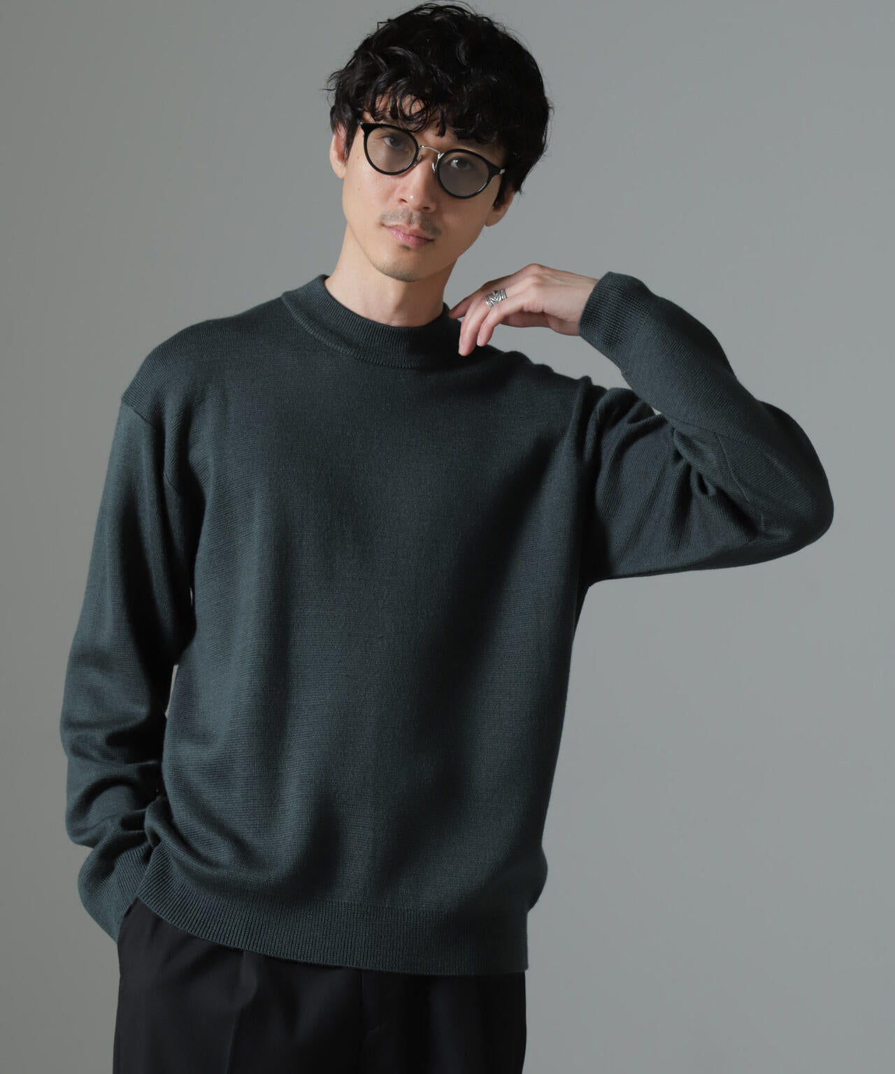 タスマニアミックス ミラノリブリラックスモックネックニット