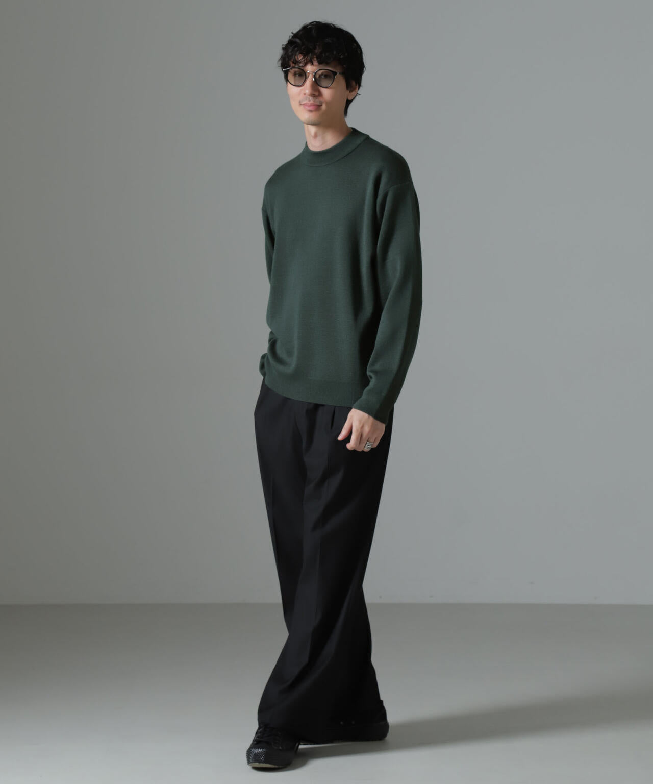 タスマニアミックス ミラノリブリラックスモックネックニット