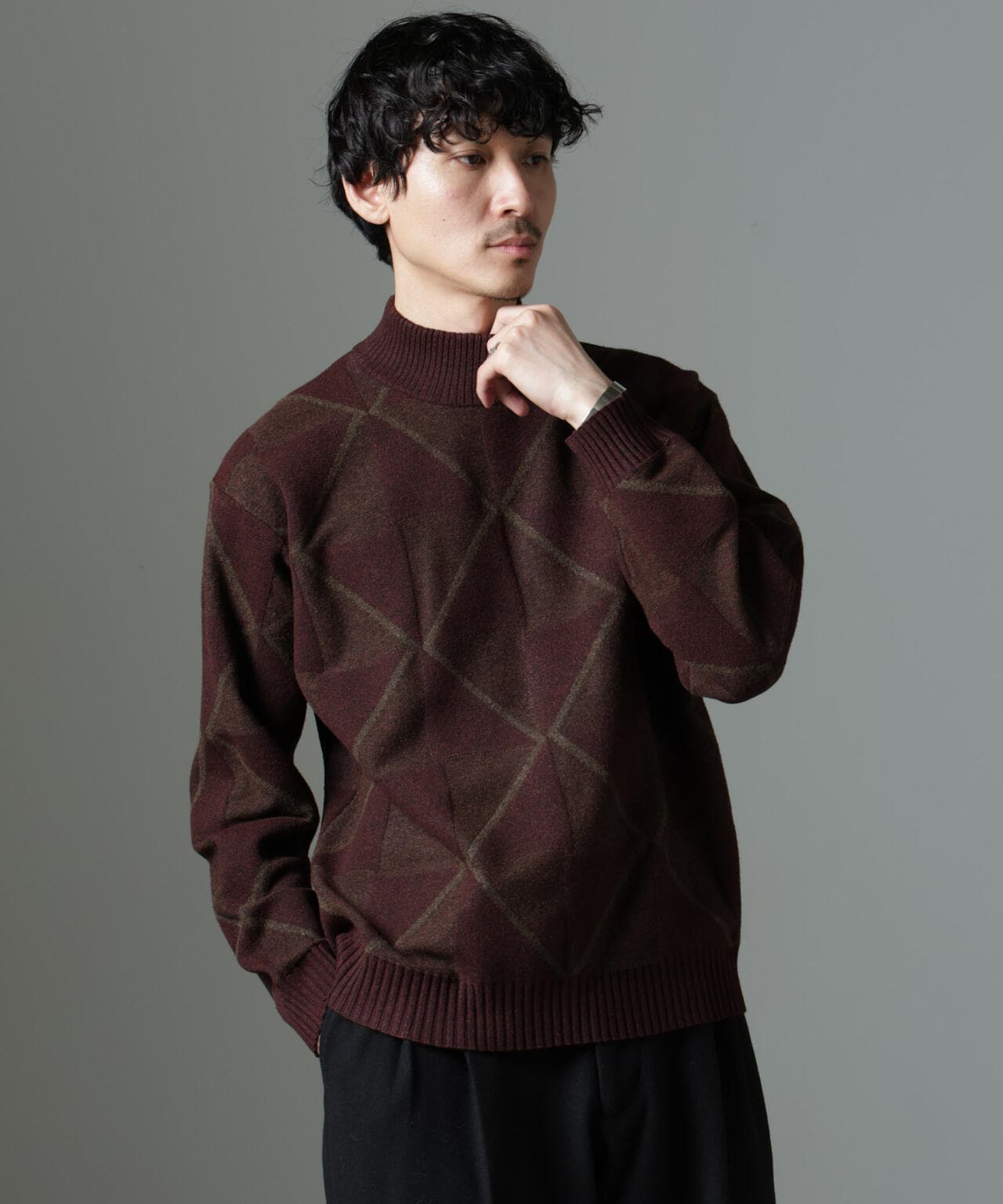 WEB限定/ダイヤ柄ハイネックニット