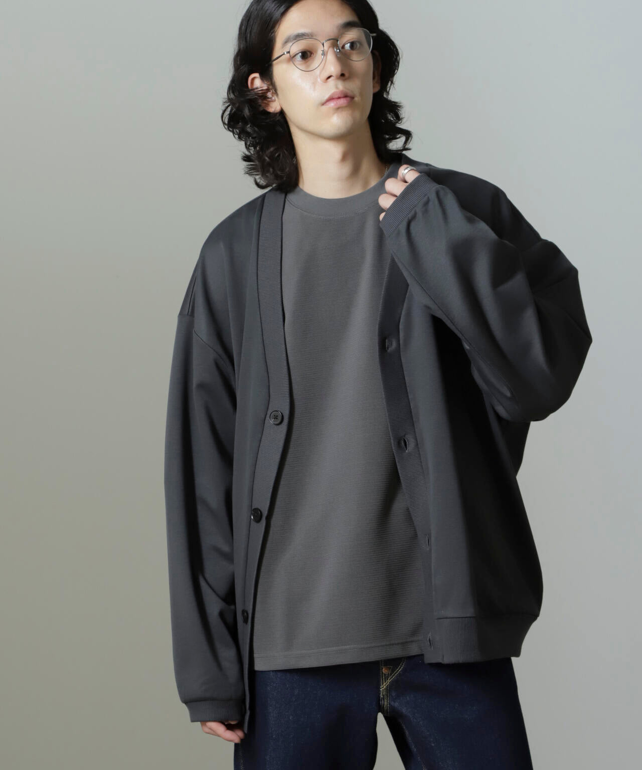 WEB限定/ダブルジャージービッグシルエットカーディガン