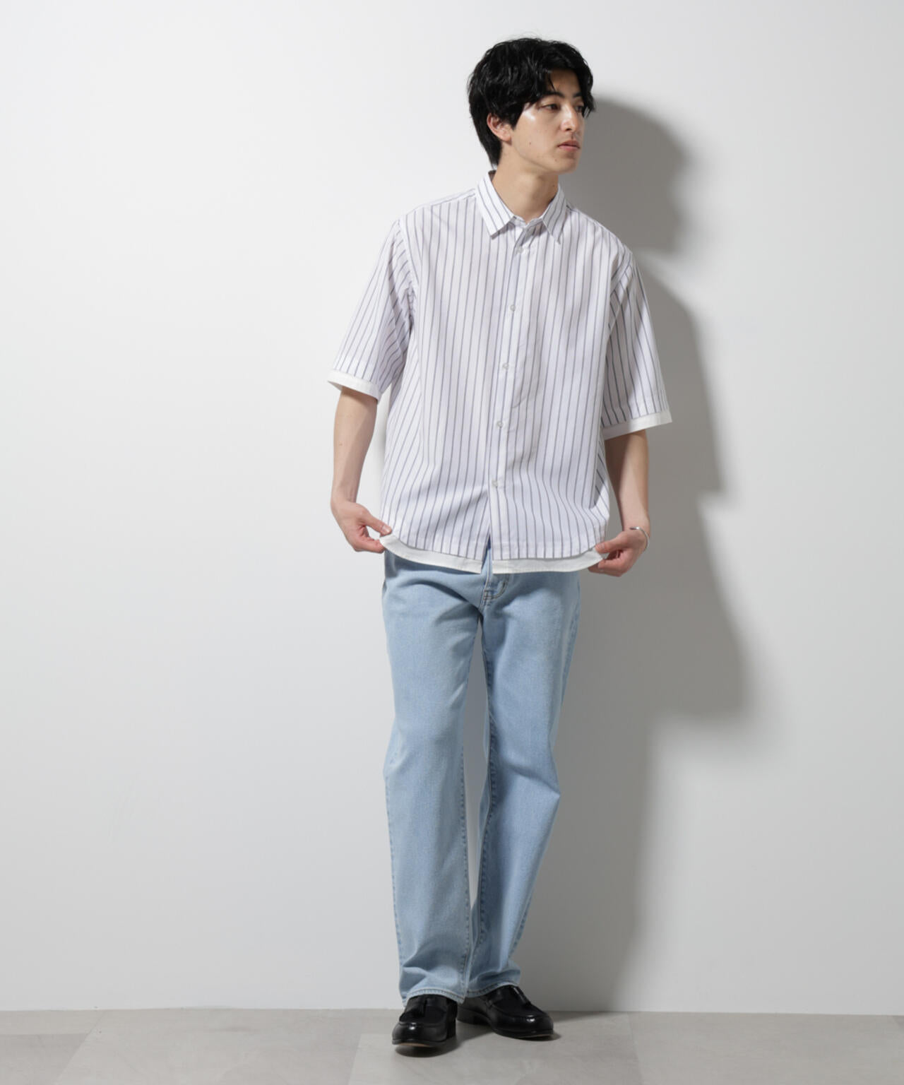 なおページ ペイント風 オープンカラー シャツ