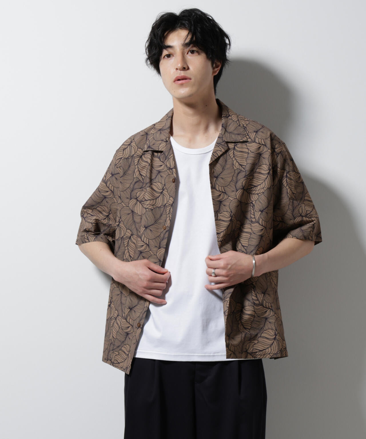 ボタニカルパターンサッカーシャツ 半袖(セットアップ可) | NANO