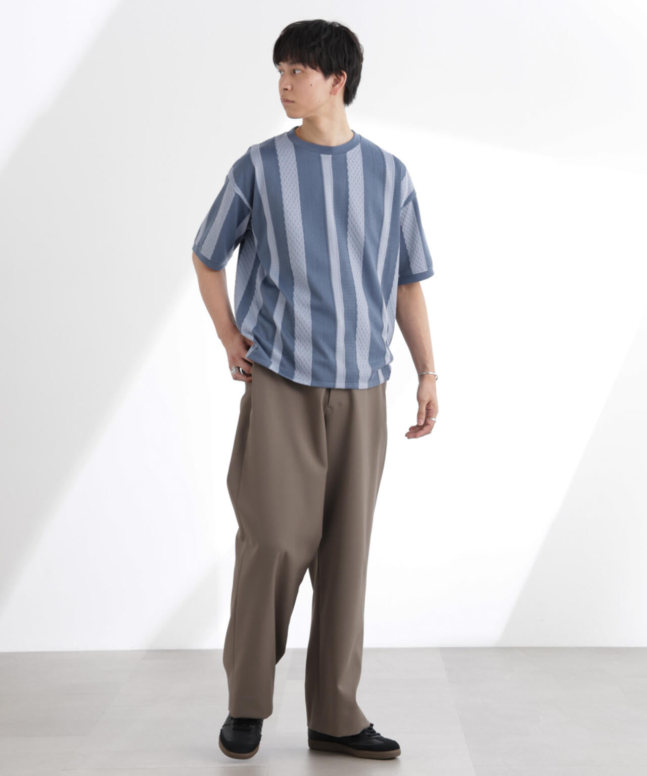 ストライプジャガードTシャツ 半袖