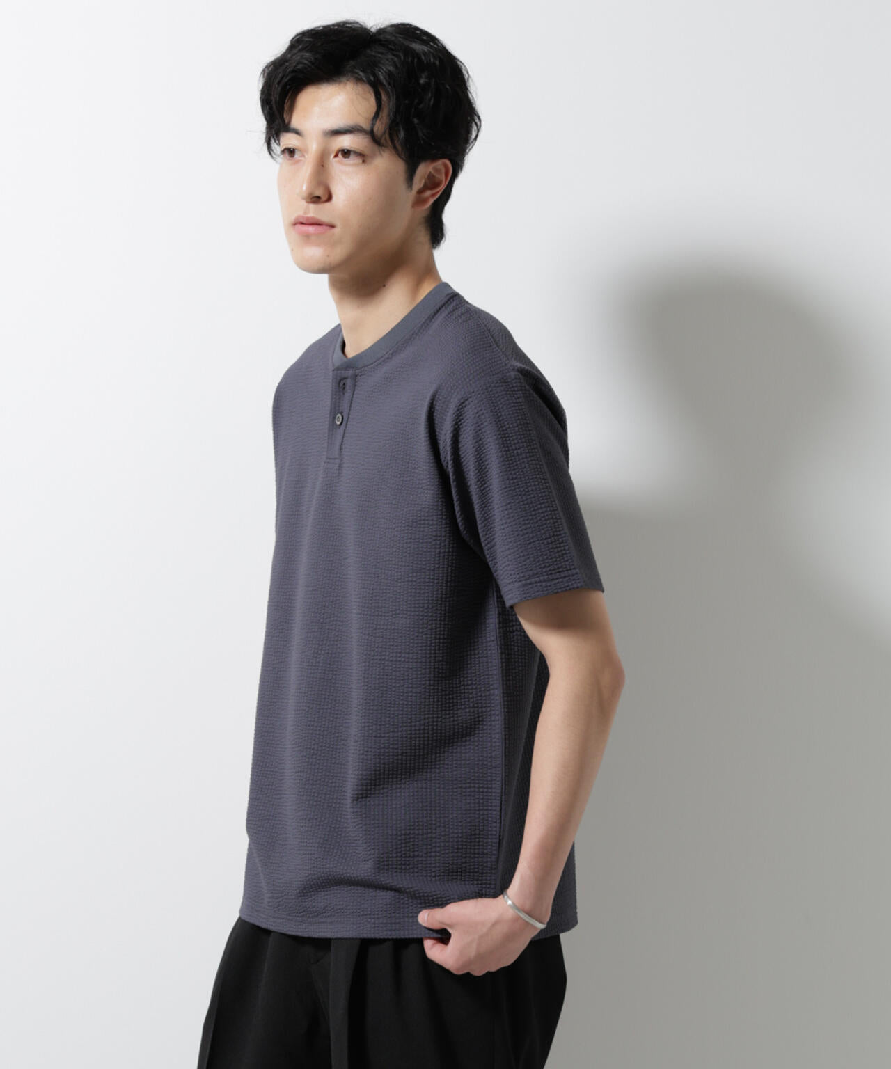 ジャージーサッカーヘンリーネックTシャツ 半袖 | NANO universe（ナノ