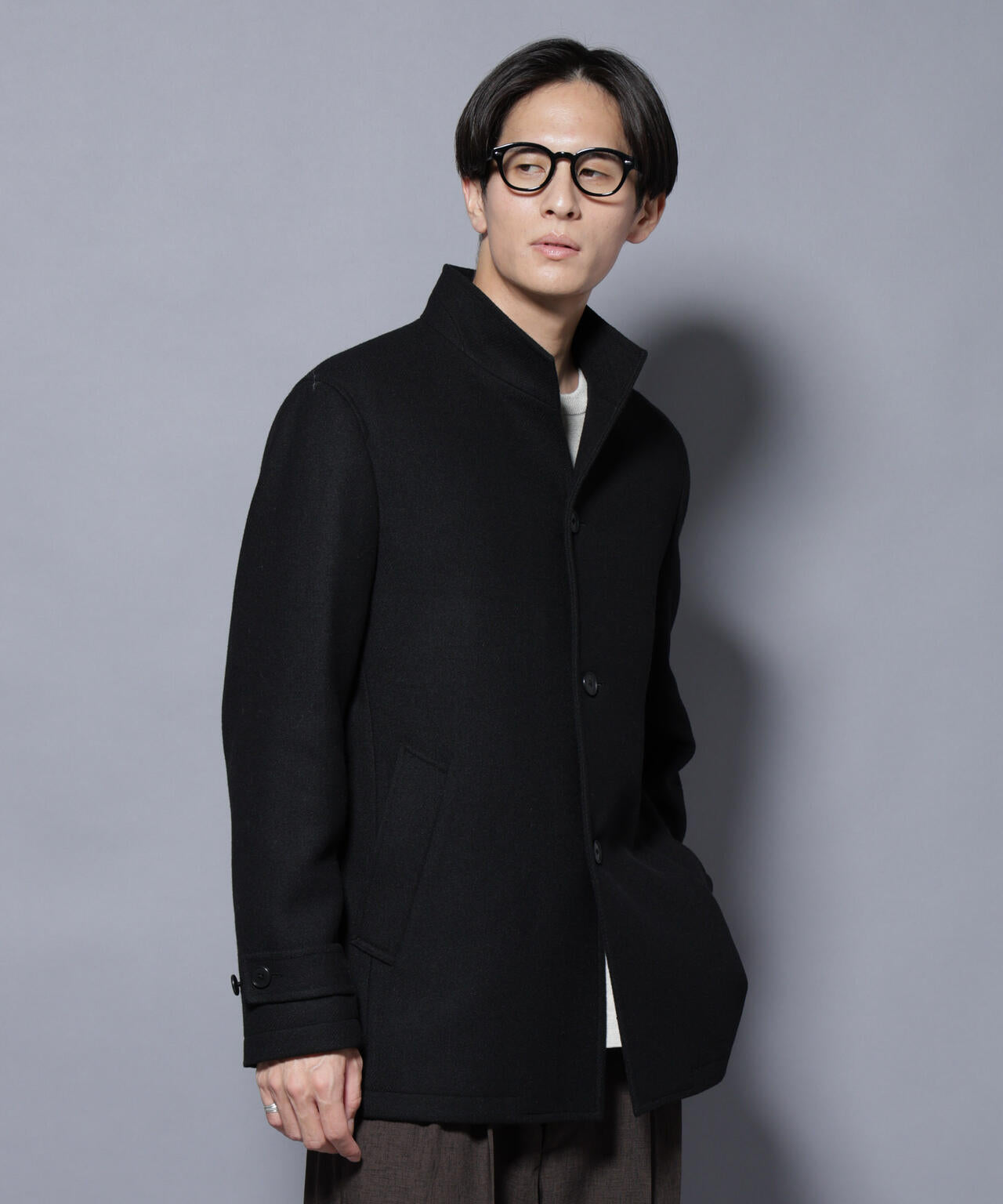 ウール/Nメルトンスタンドカラーコート