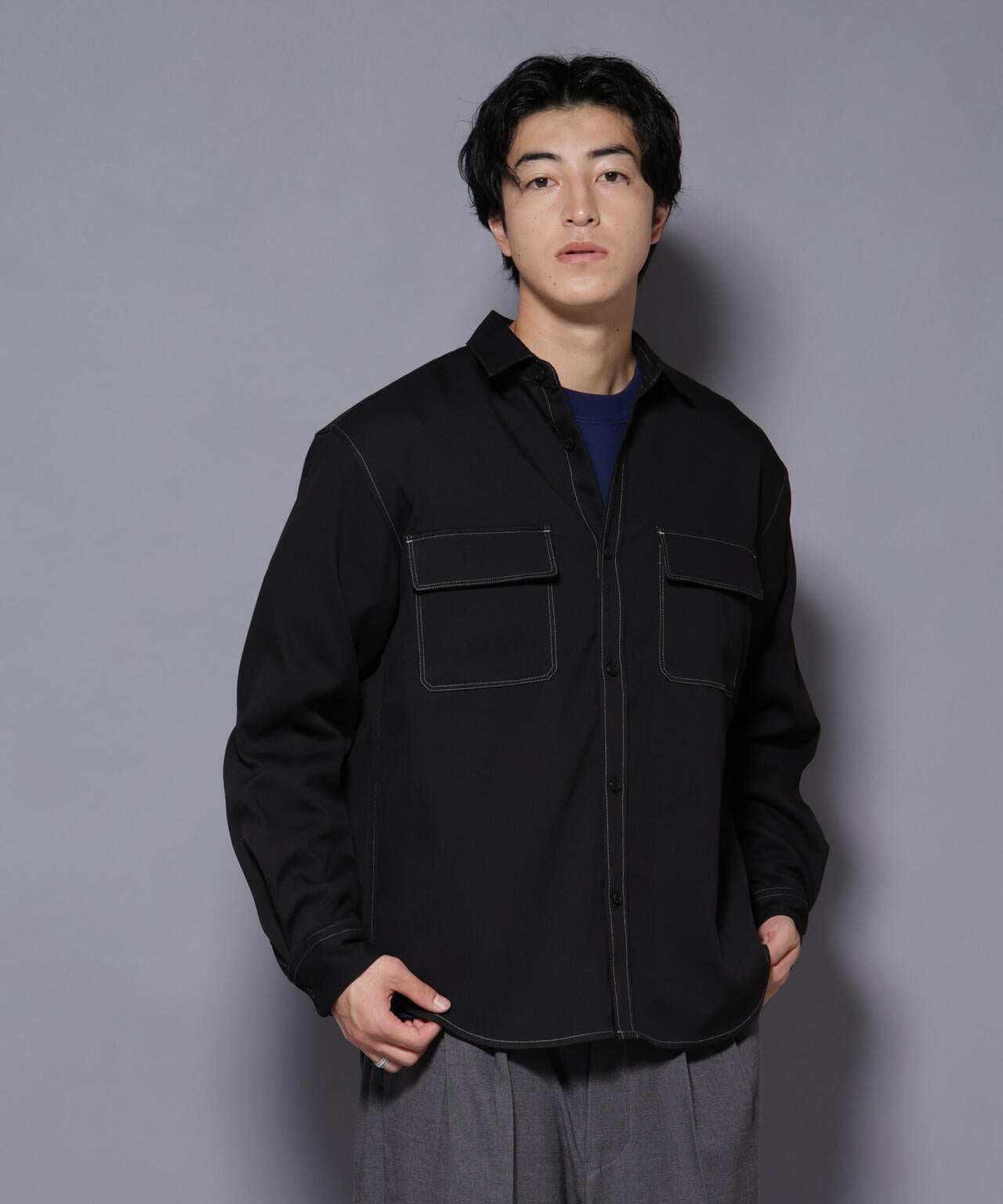 naop☆ページ ストレッチツイルフラップポケットシャツ | NANO universe（ナノ