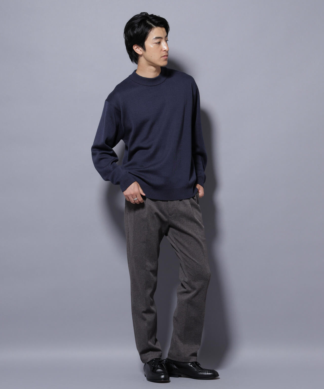 タスマニアウールミックス ミラノリブリラックスモックネックニット