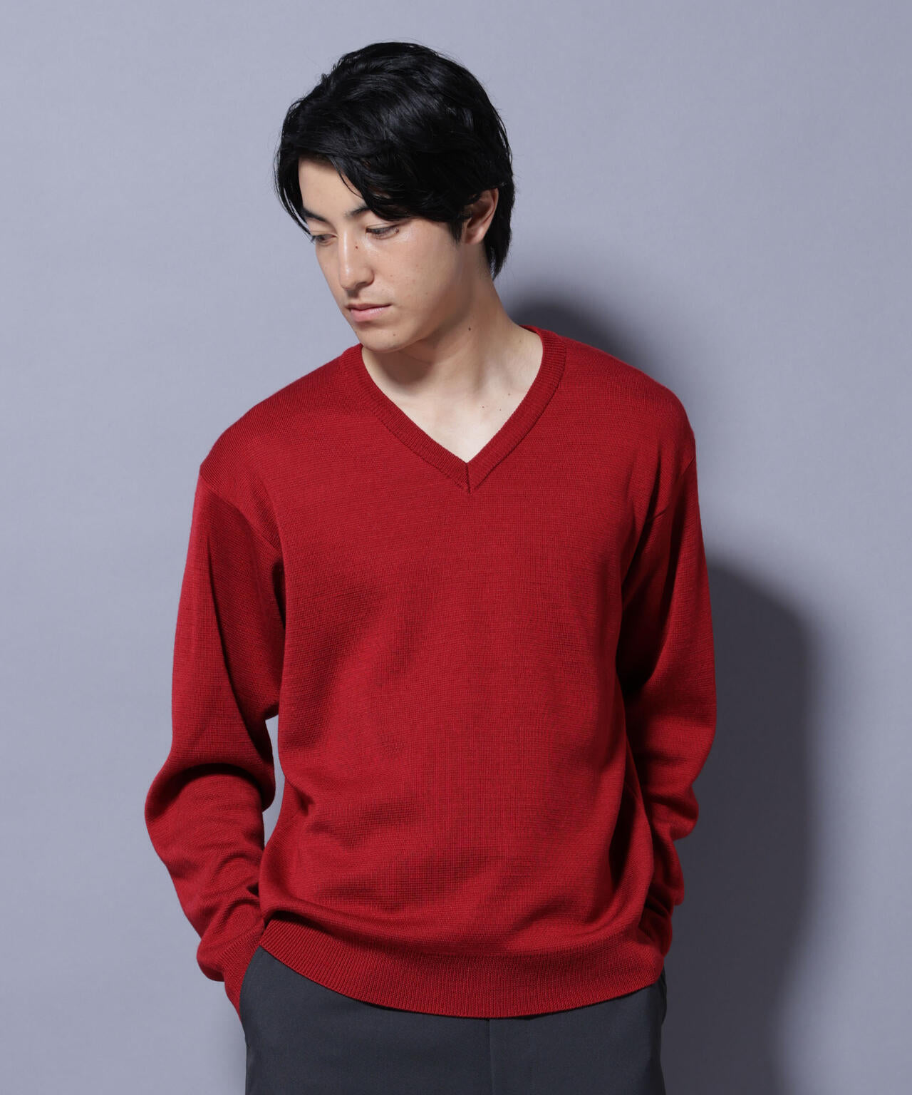 タスマニアウールミックス ミラノリブリラックスVネックニット | NANO