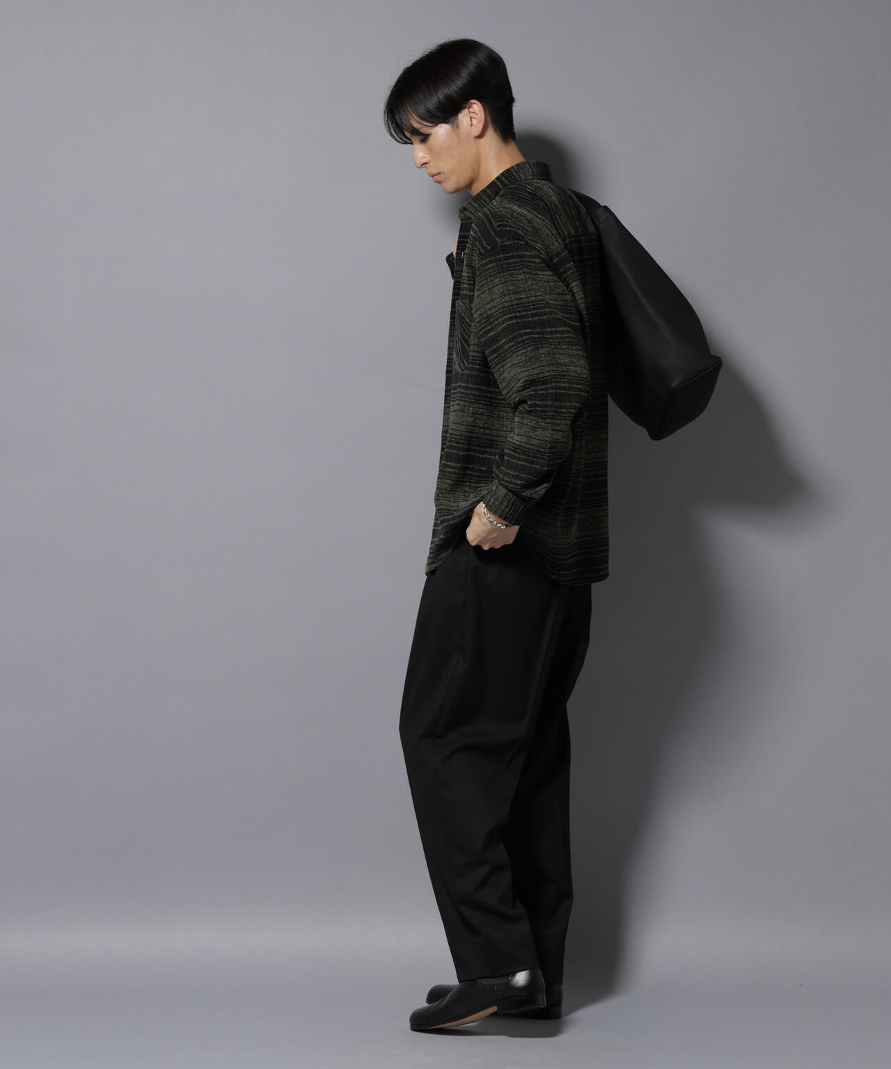 微起毛ワイド2タックテーパードパンツ