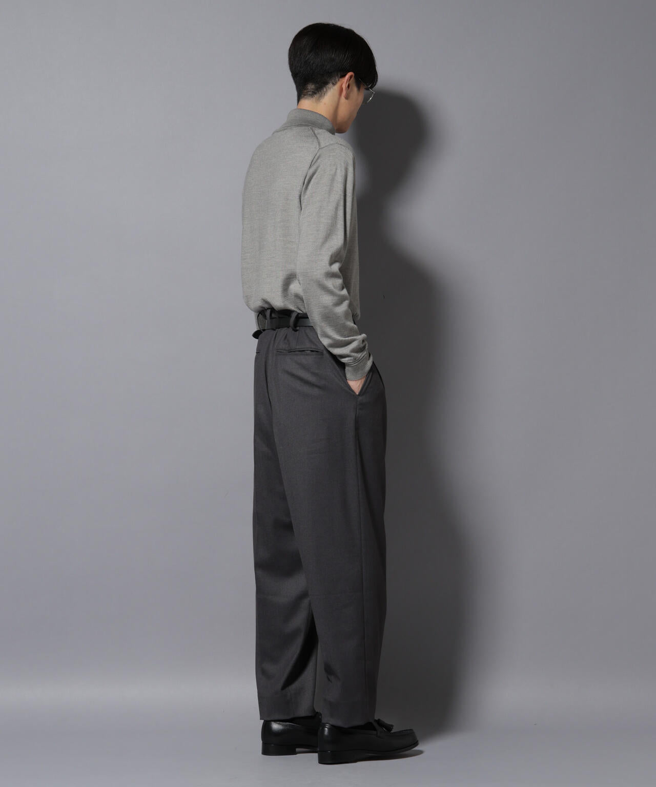 微起毛ワイド2タックテーパードパンツ