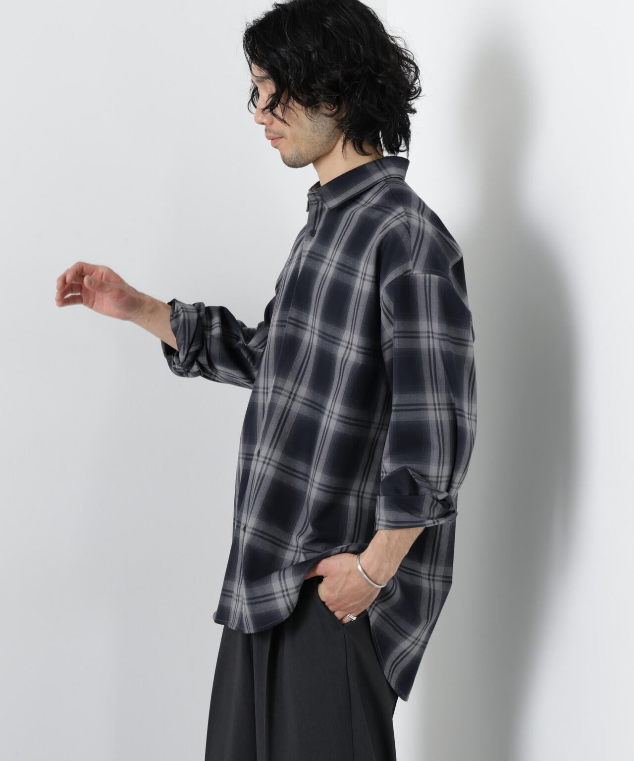 ビッグドレープチェックシャツ 長袖