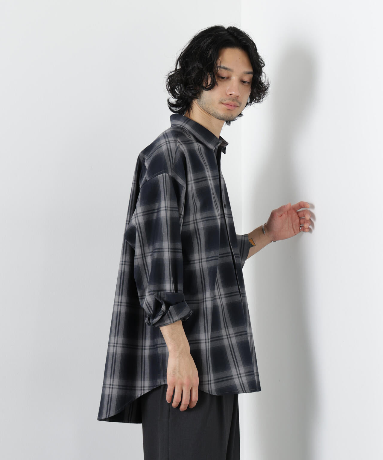 ビッグドレープチェックシャツ 長袖