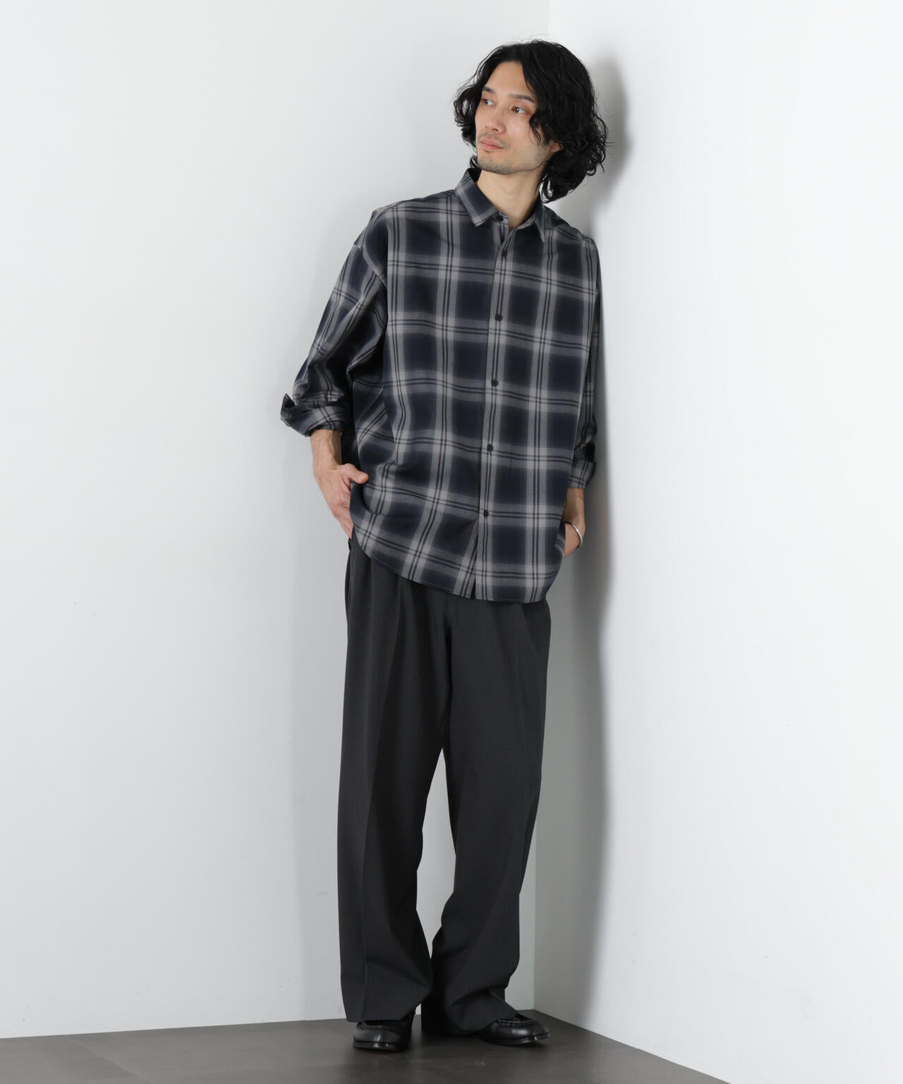 ビッグドレープチェックシャツ 長袖