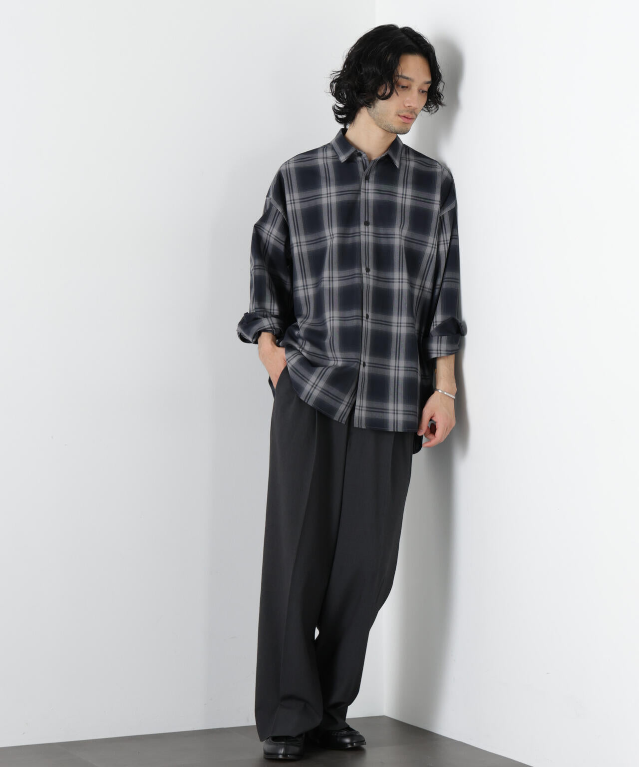 ビッグドレープチェックシャツ 長袖