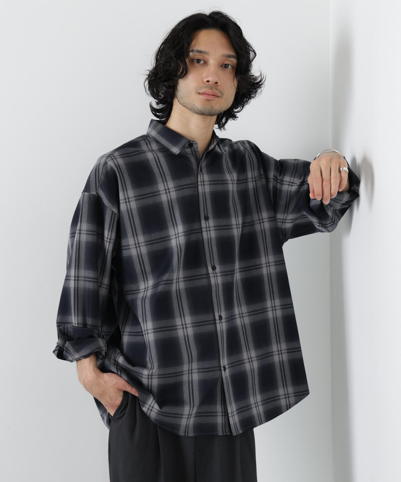 ビッグドレープチェックシャツ 長袖