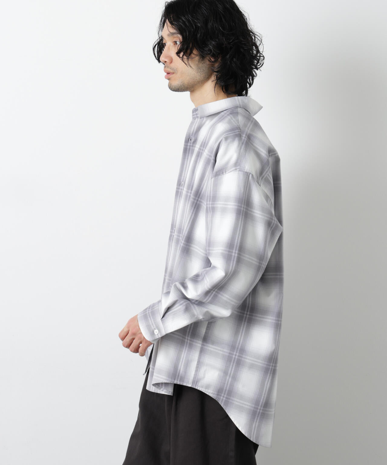 ビッグドレープチェックシャツ 長袖