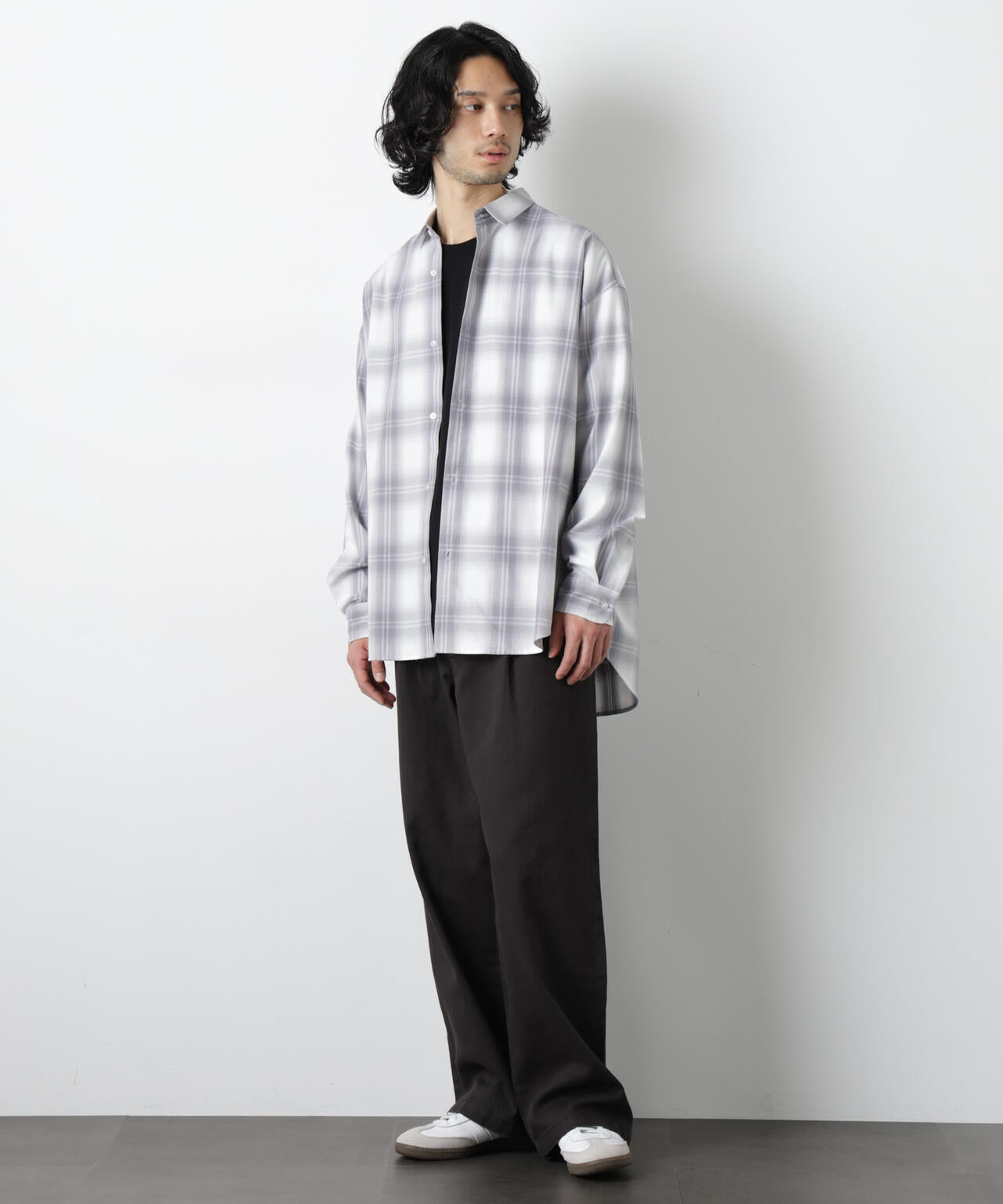ビッグドレープチェックシャツ 長袖