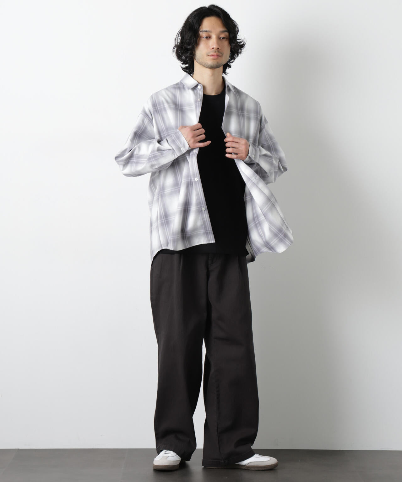 ビッグドレープチェックシャツ 長袖