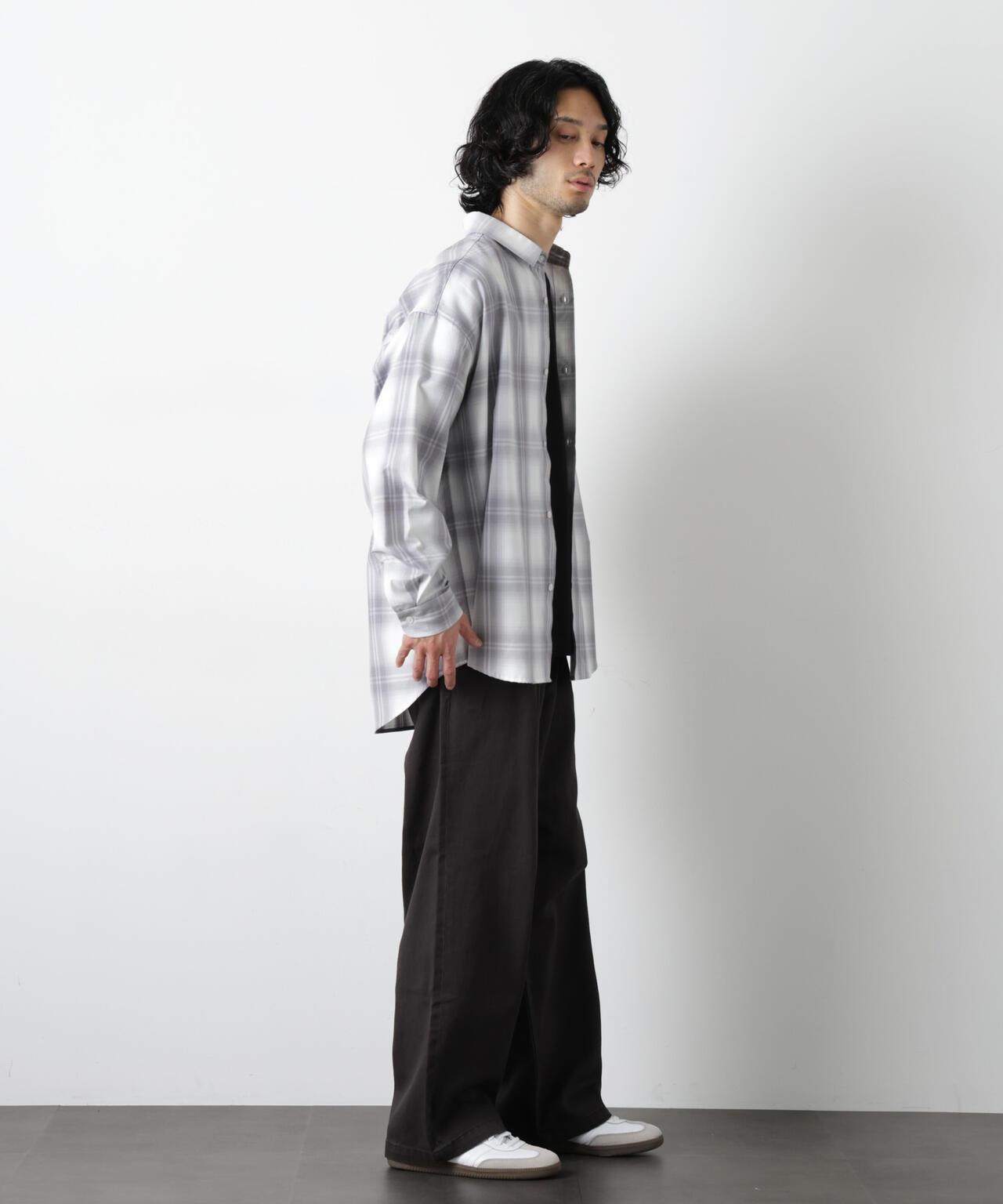 ビッグドレープチェックシャツ 長袖