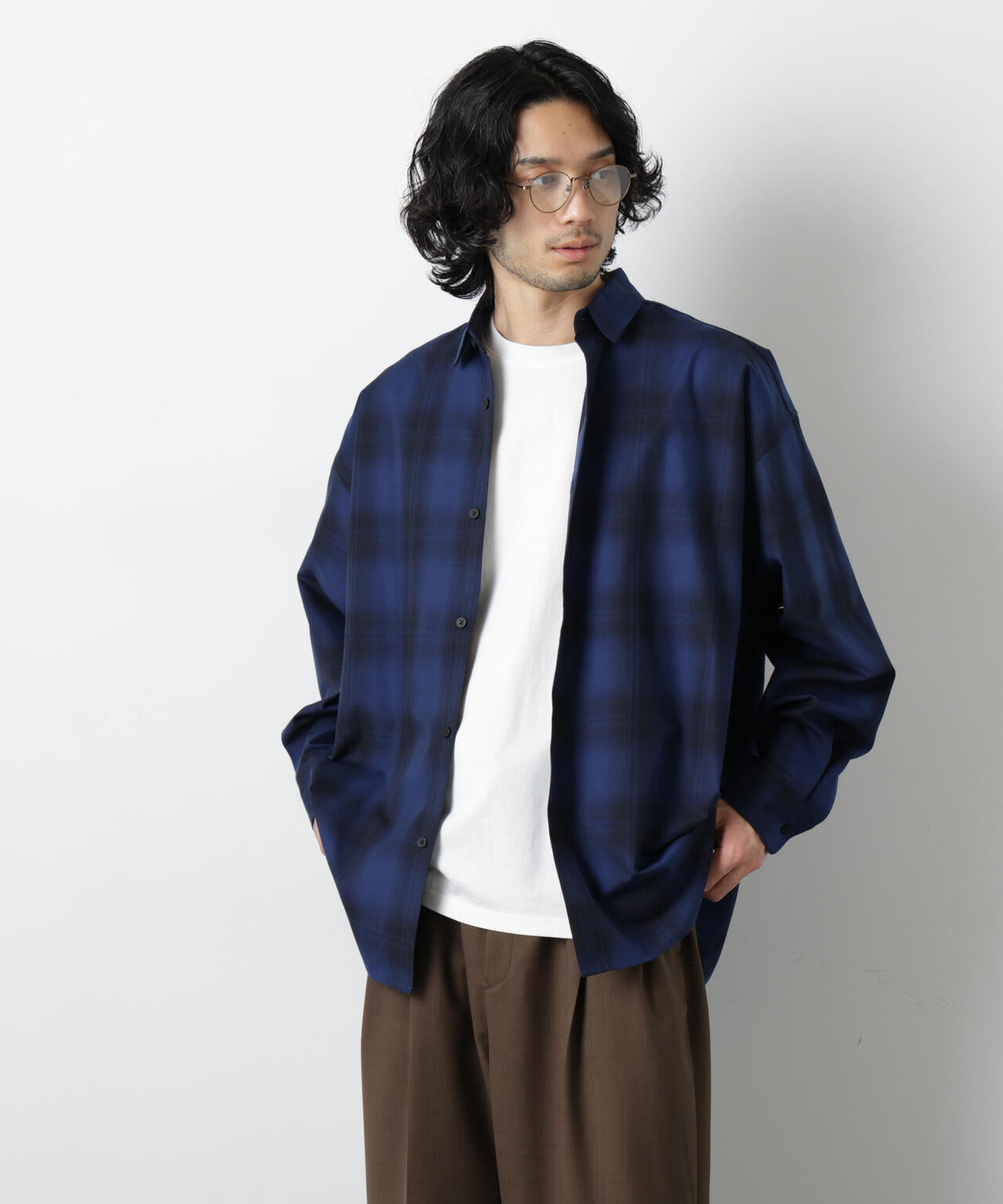 ビッグドレープチェックシャツ 長袖