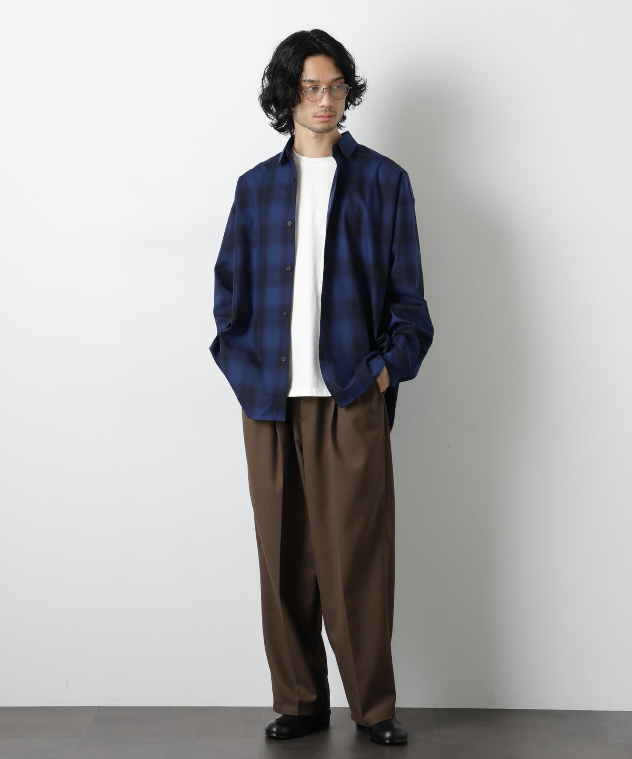 ビッグドレープチェックシャツ 長袖