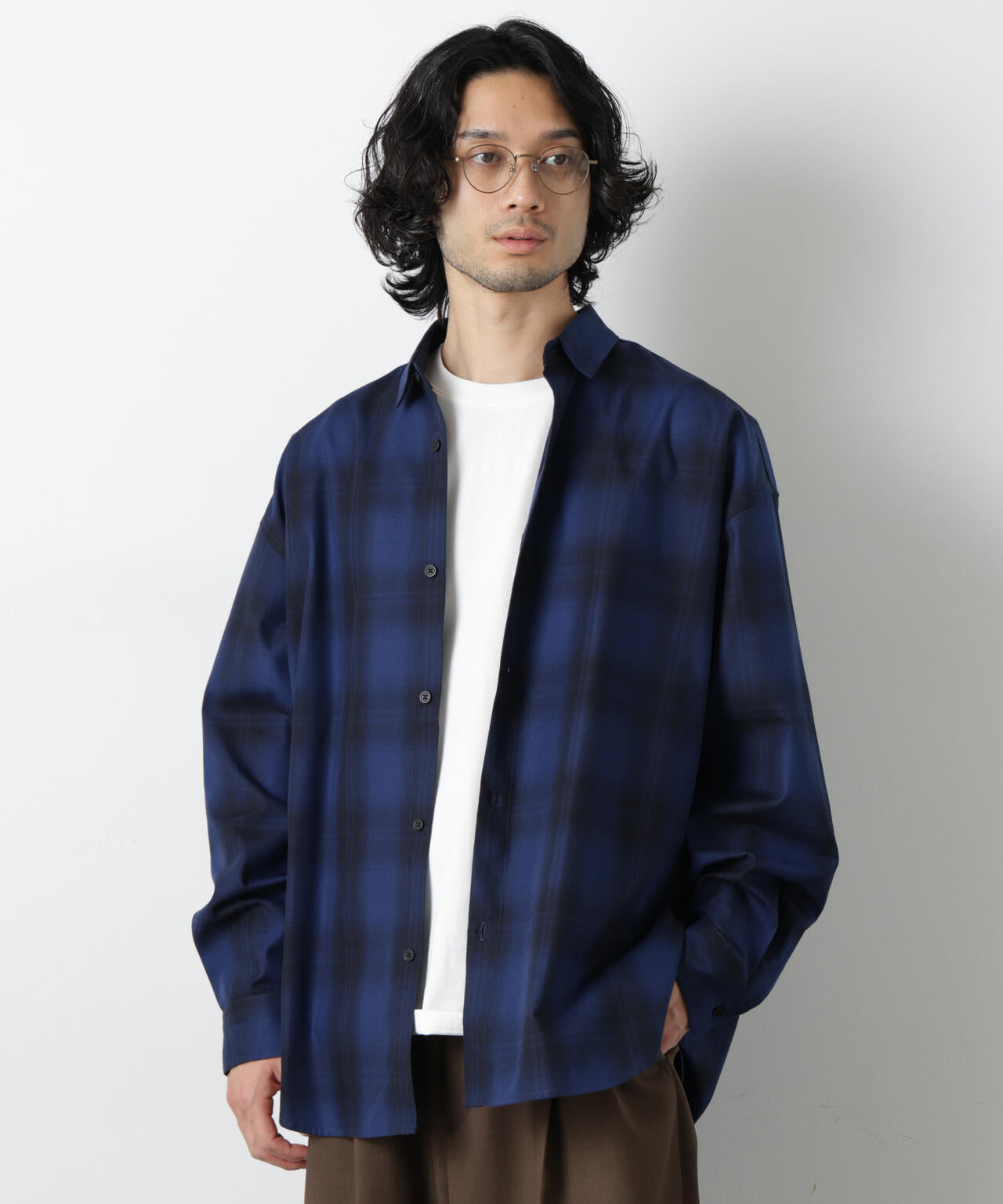 ビッグドレープチェックシャツ 長袖