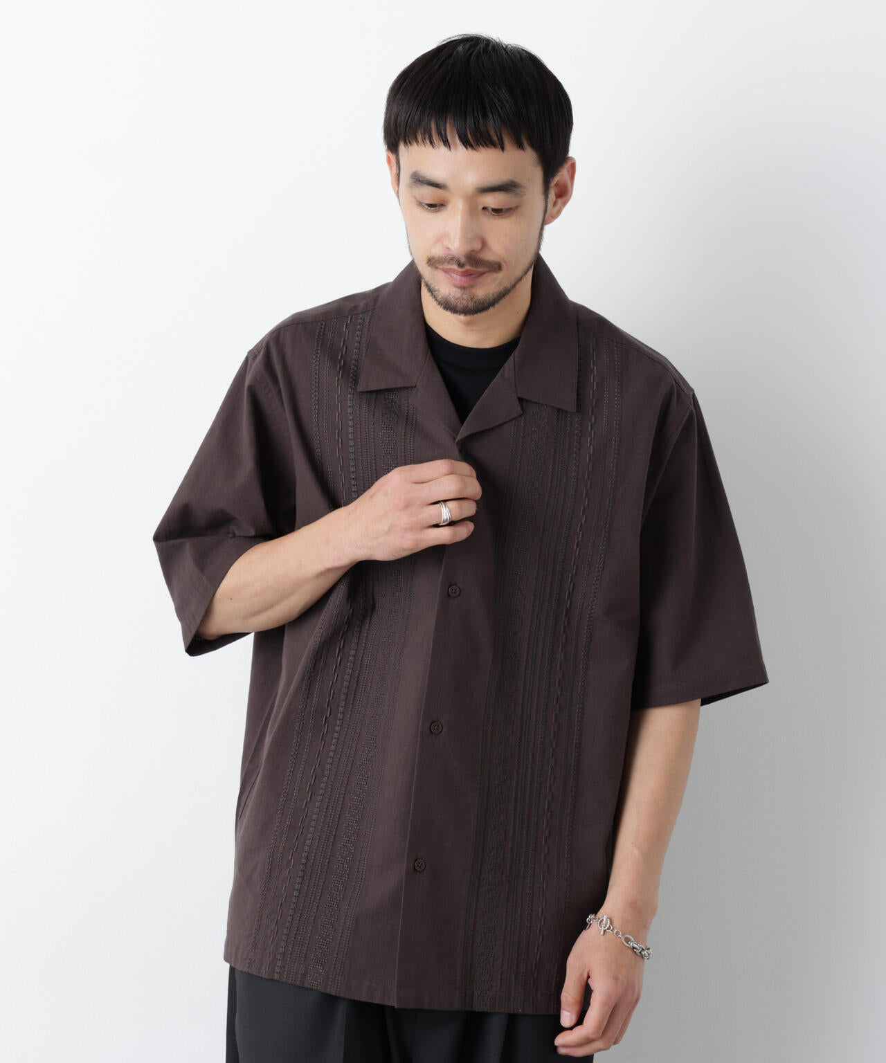 コットン刺繍シャツ 半袖