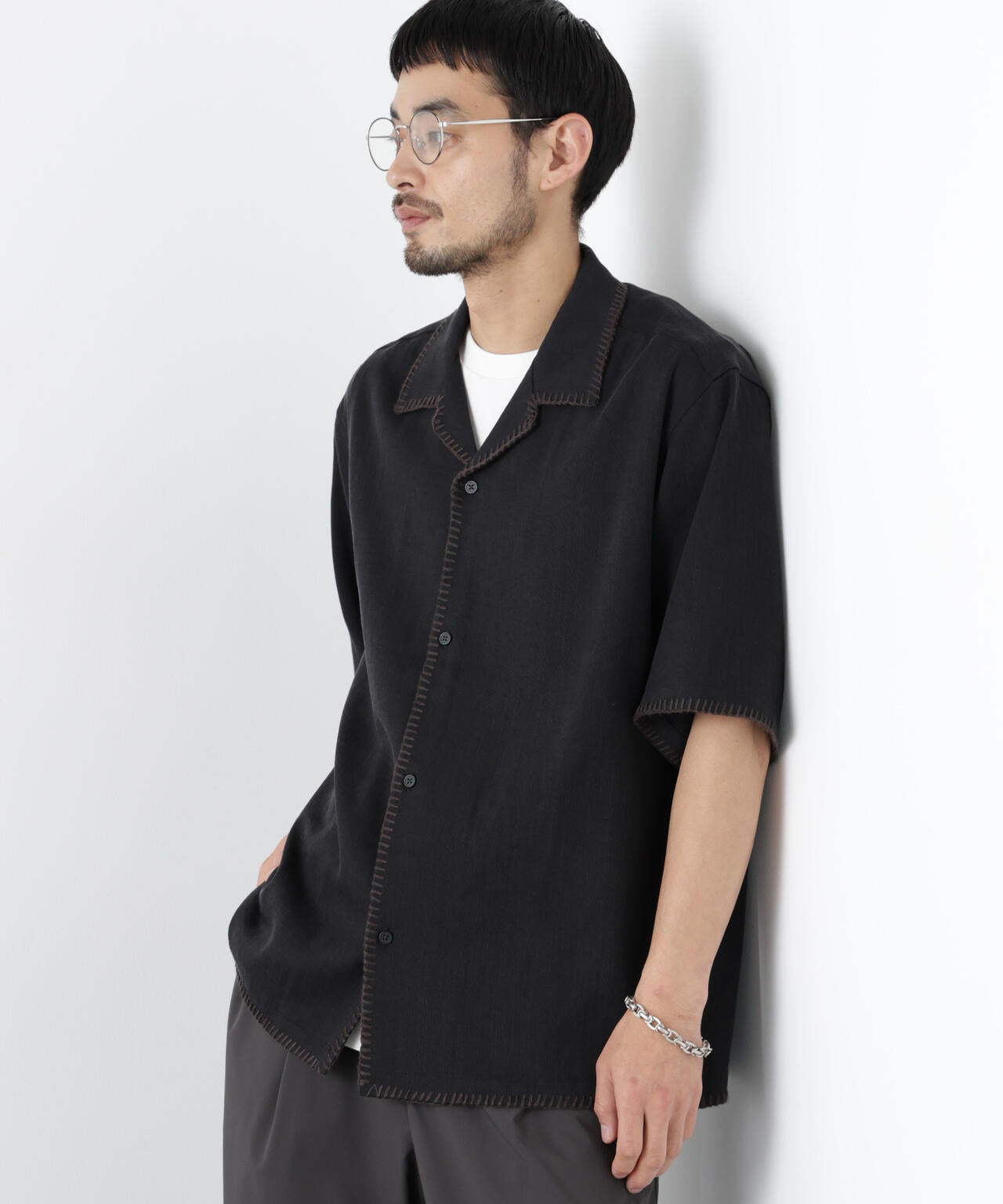 ブランケットステッチシャツ 半袖