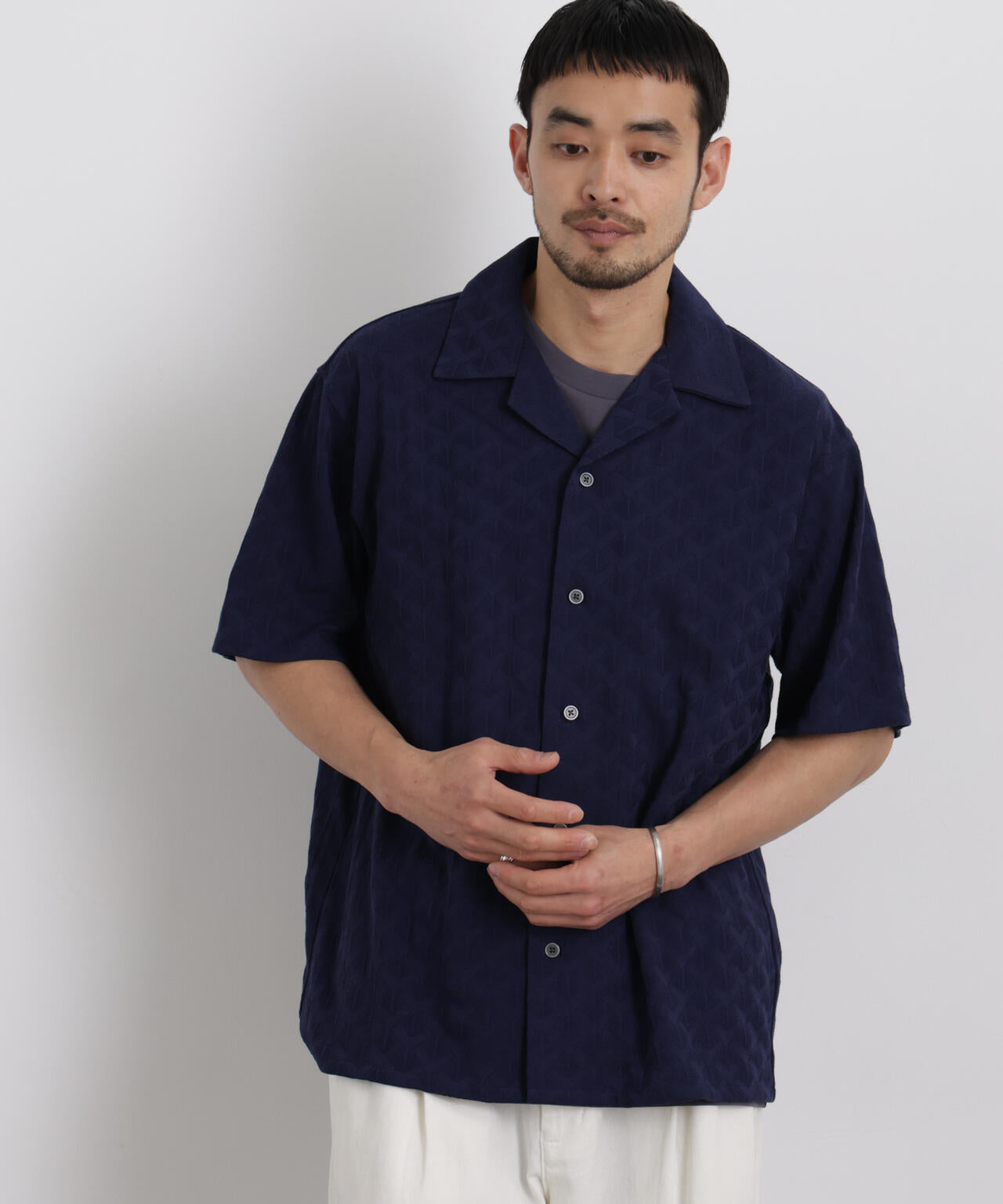 WEB限定/ジャガードオープンカラーシャツ 半袖