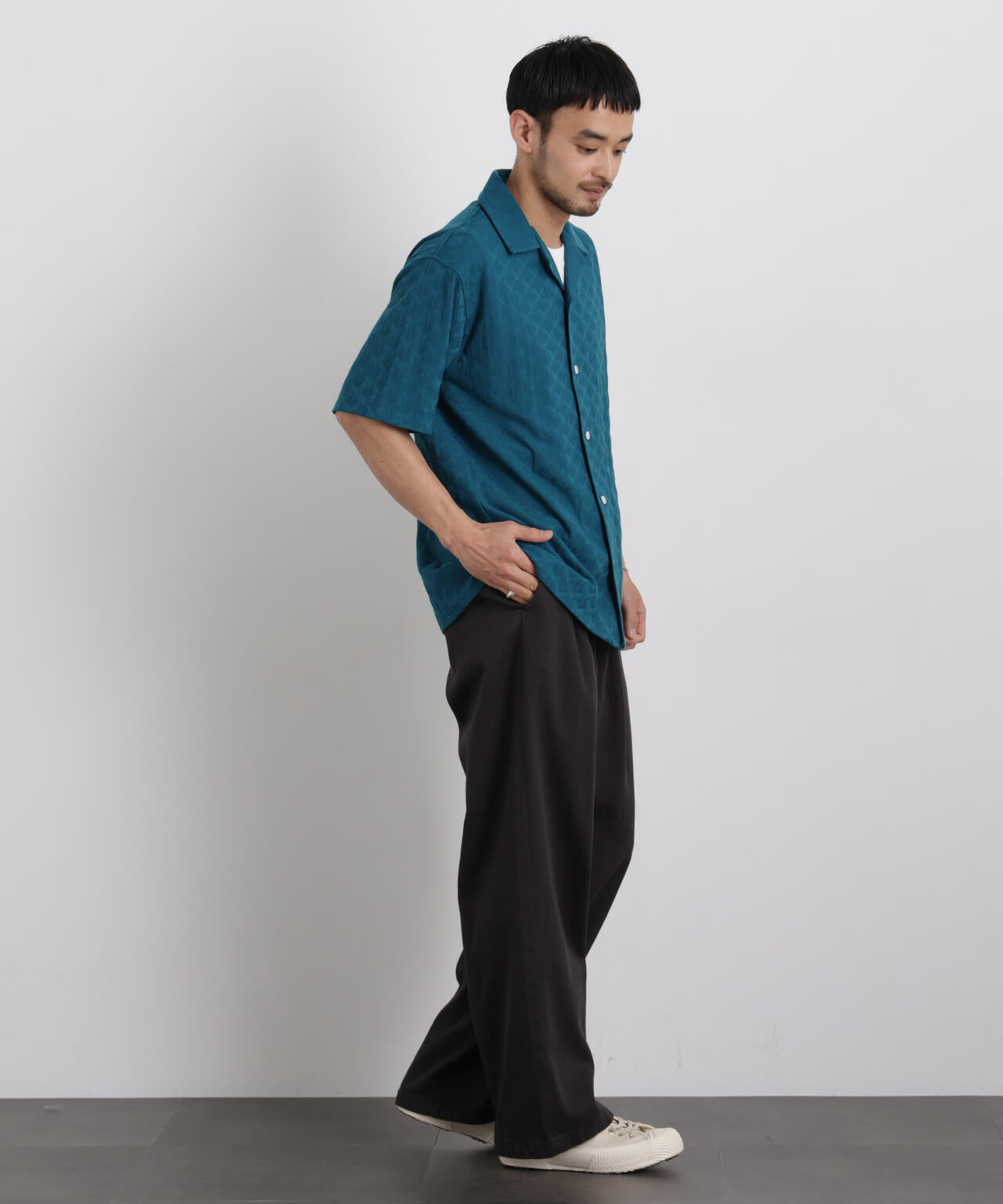 WEB限定/ジャガードオープンカラーシャツ 半袖