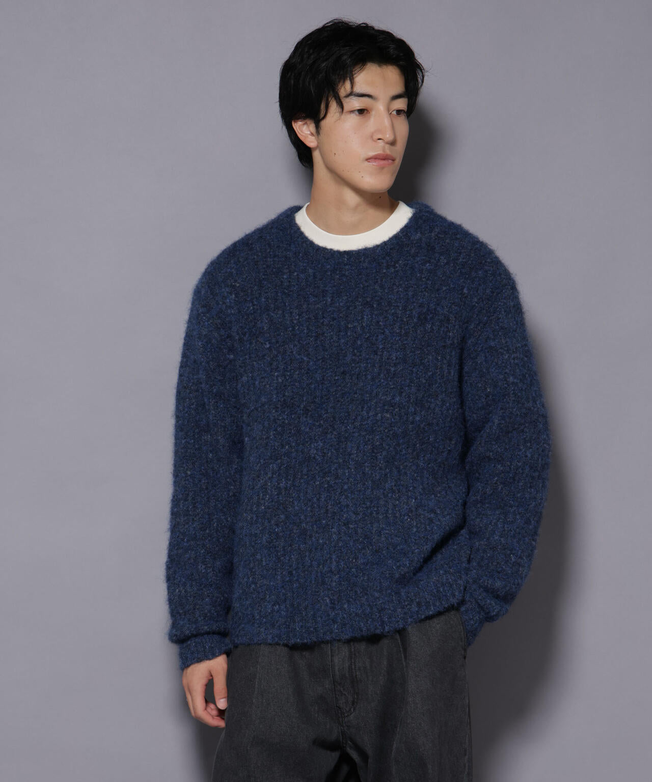 Nano STONE  ローゲージニット　ネイビー ウールミックスローゲージニット | NANO universe（ナノ・ユニバース