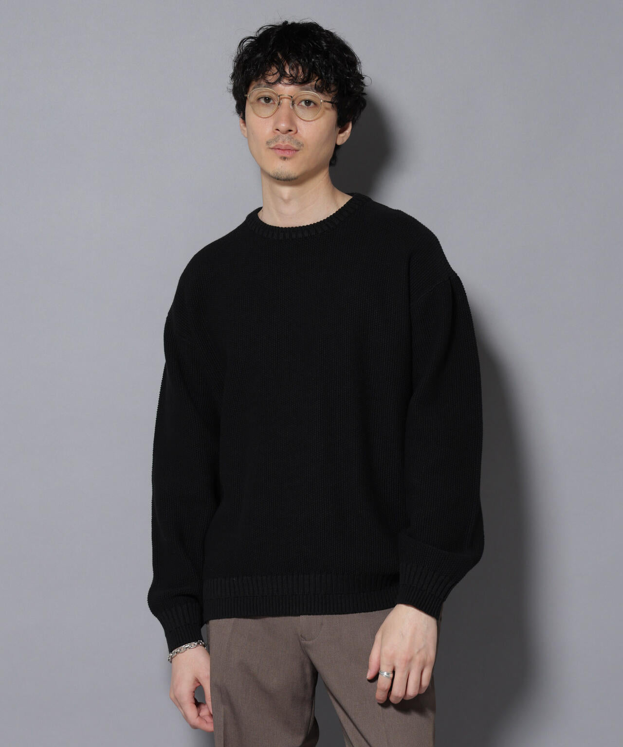 コットンMIXバルキーカノコクルーネックニット