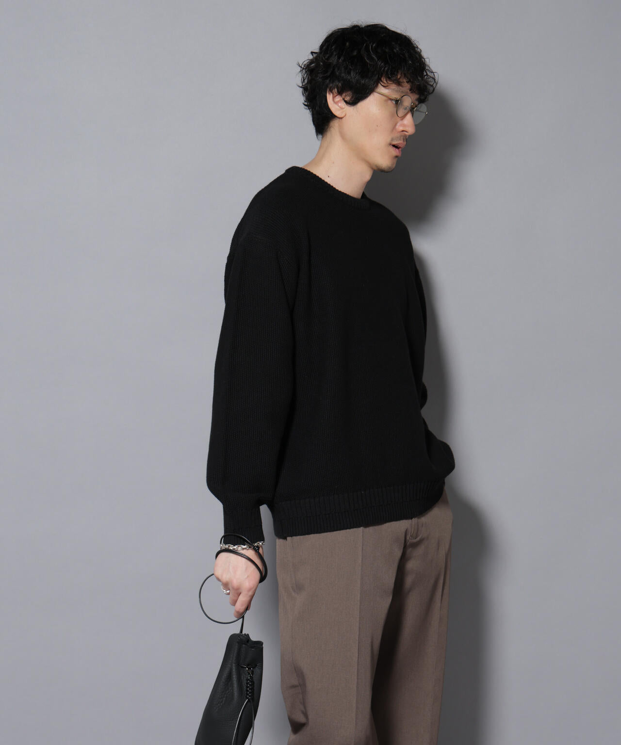 コットンMIXバルキーカノコクルーネックニット