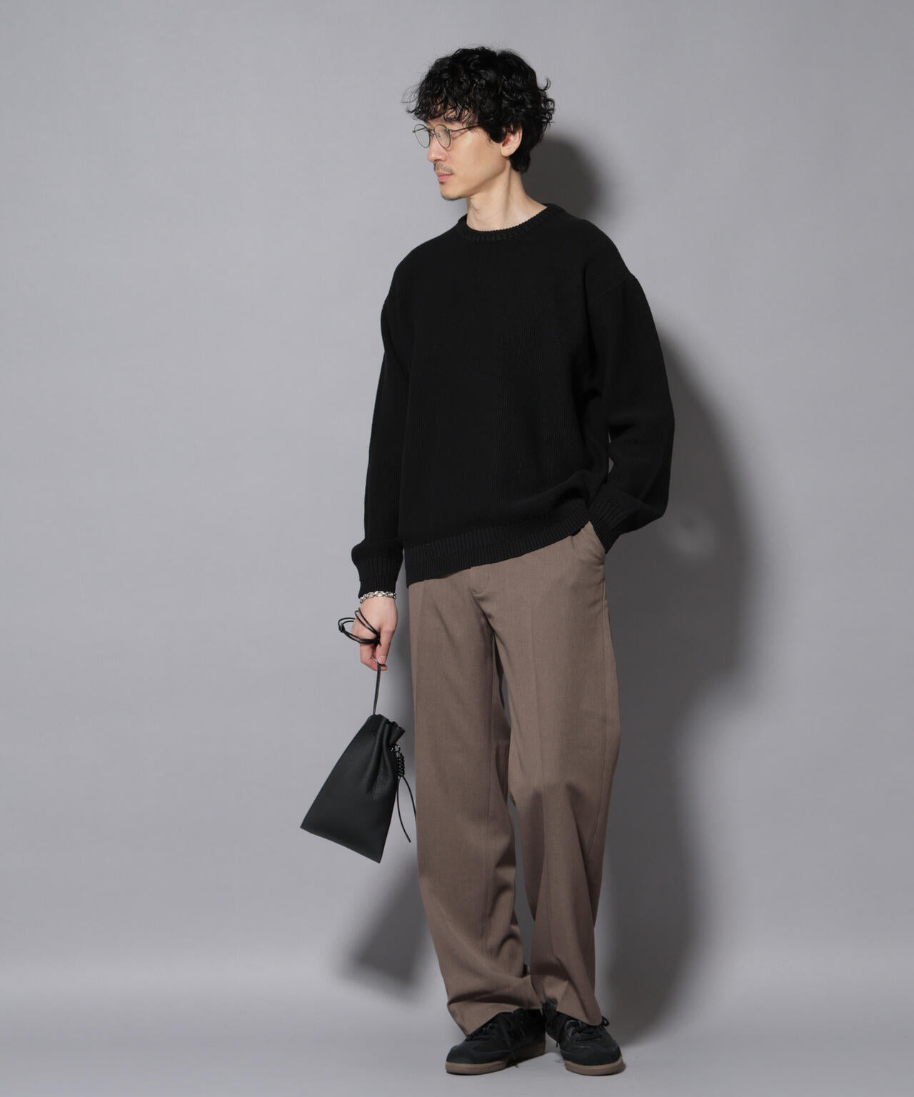 コットンMIXバルキーカノコクルーネックニット