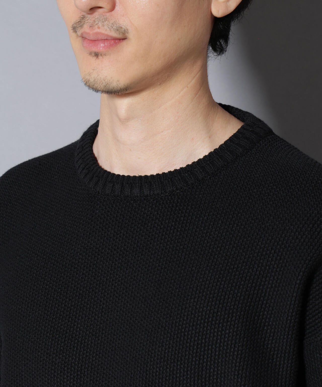 コットンMIXバルキーカノコクルーネックニット