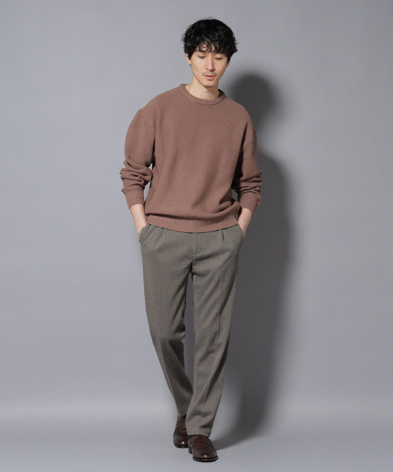 コットンMIXバルキーカノコクルーネックニット