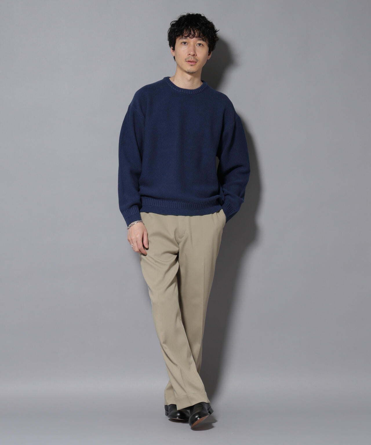 コットンMIXバルキーカノコクルーネックニット