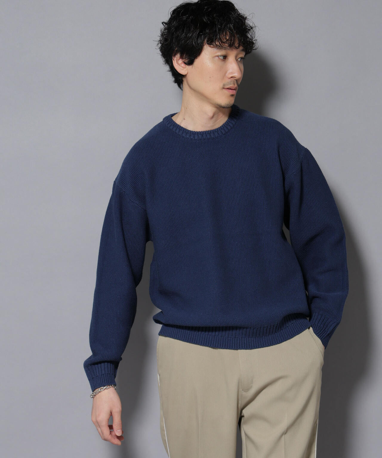 コットンMIXバルキーカノコクルーネックニット