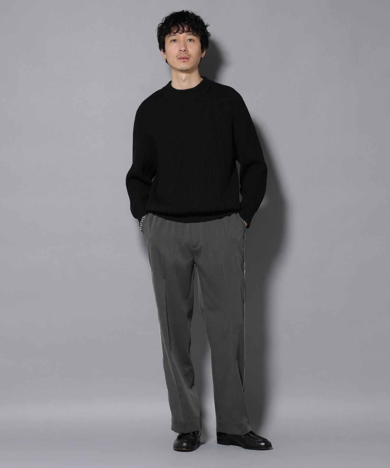 コットンMIXバルキーモックネックニット