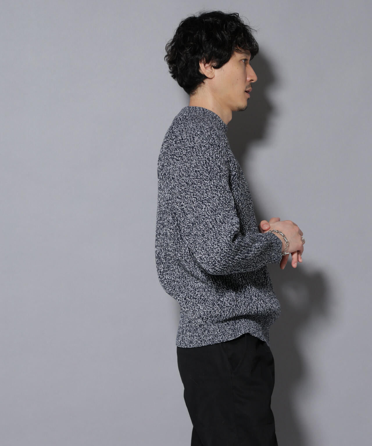 コットンMIXバルキーモックネックニット