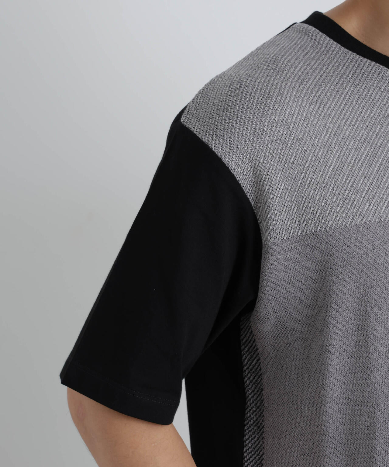 切替チェックニットTシャツ 半袖