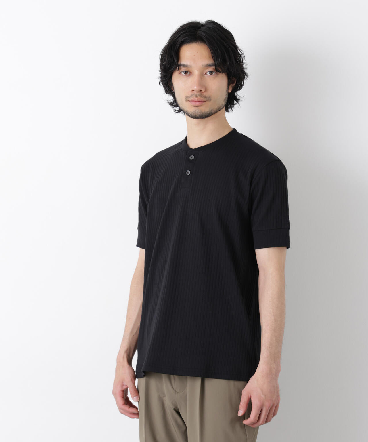 ワイドリブスタンダードヘンリーネックTシャツ 半袖