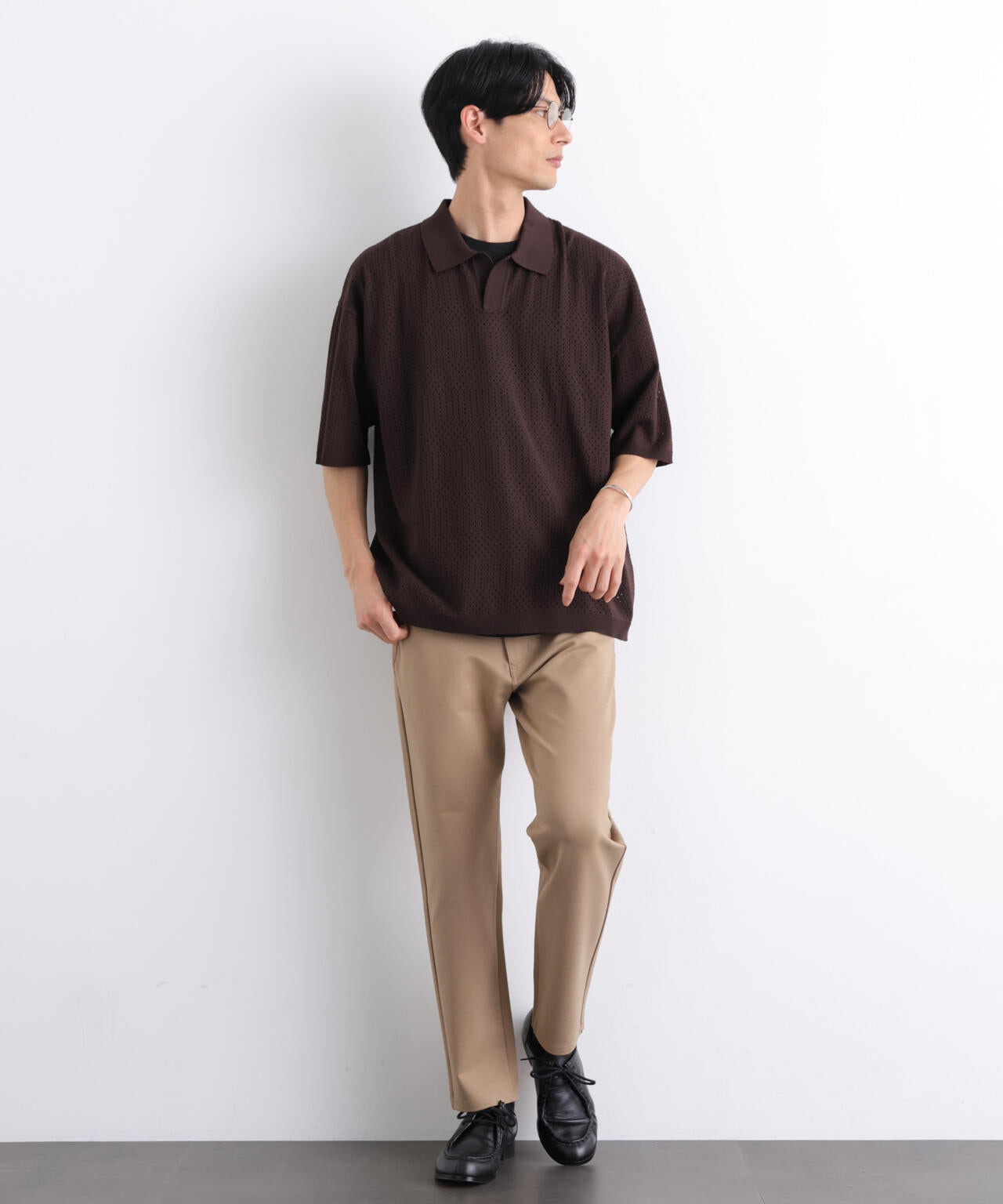 WEB限定/スキッパーテックニットポロシャツ/半袖