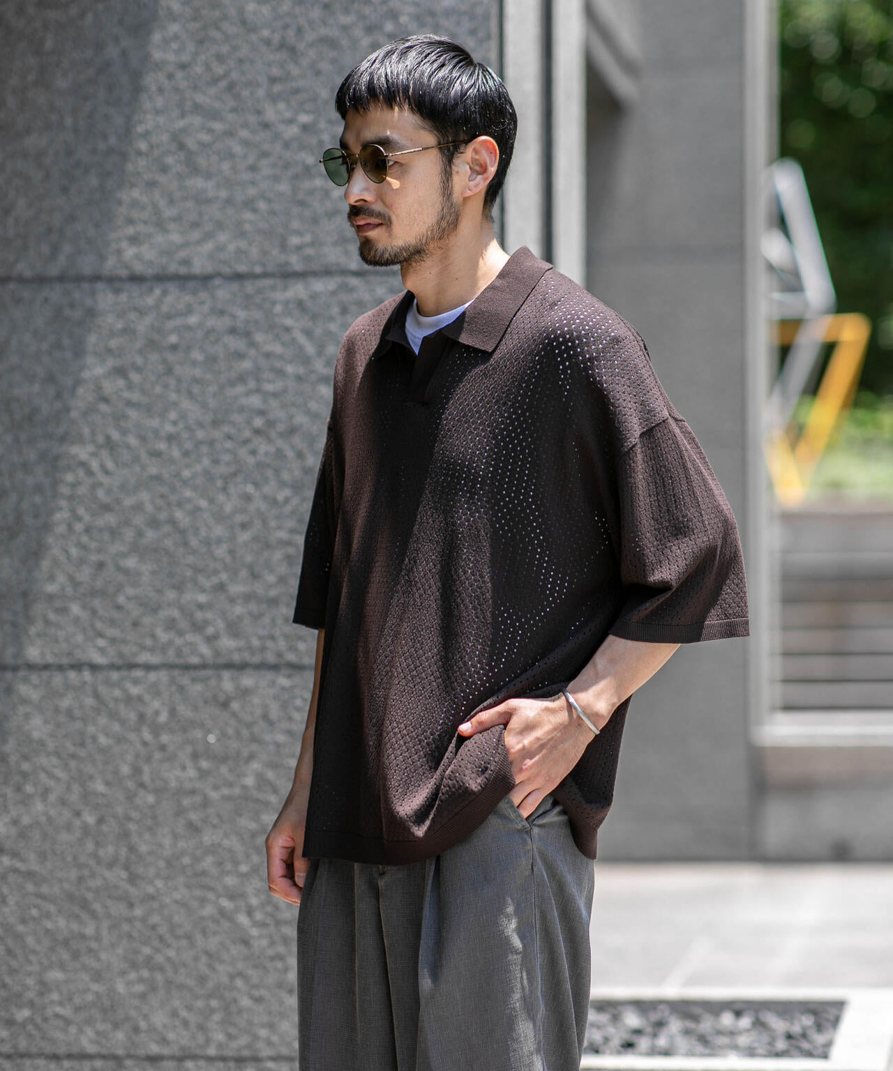WEB限定/スキッパーテックニットポロシャツ/半袖