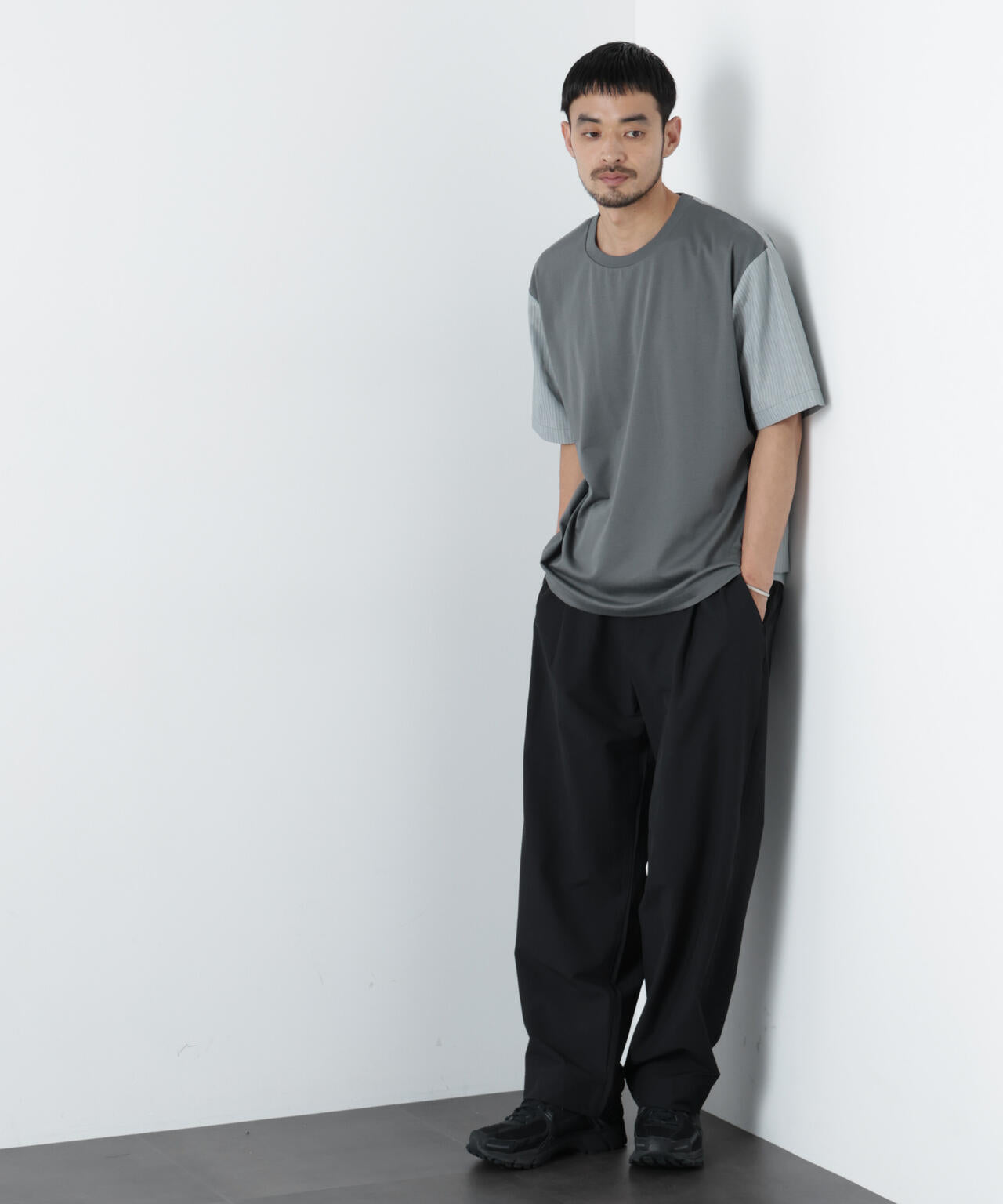 スムース布帛ドッキングTシャツ 半袖