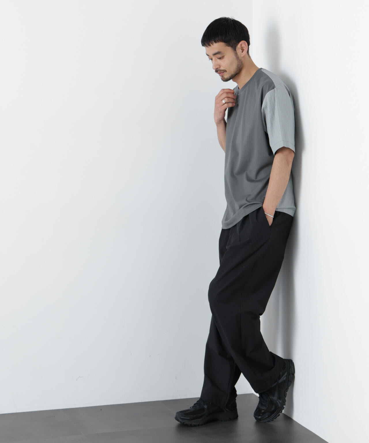 スムース布帛ドッキングTシャツ 半袖