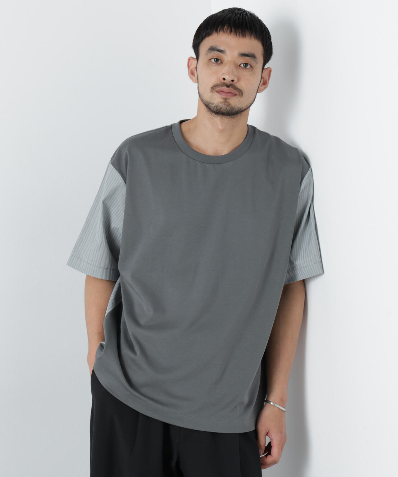 スムース布帛ドッキングTシャツ 半袖