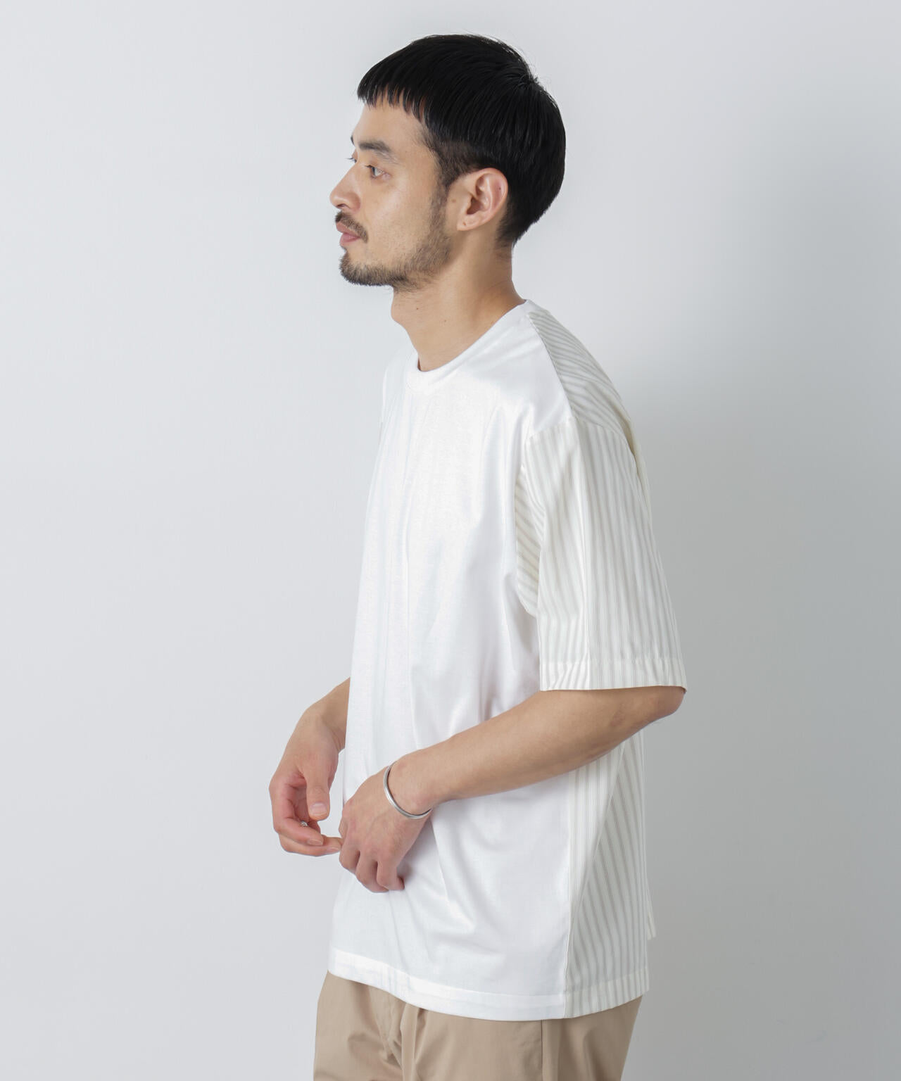 スムース布帛ドッキングTシャツ 半袖